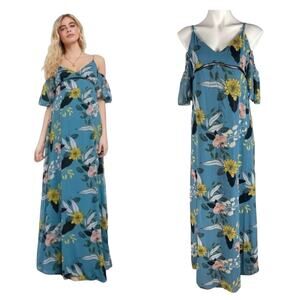 Little Mistress Fairy Maternity Maxi Dress 8 Cold Shoulder Floral Cottagecore